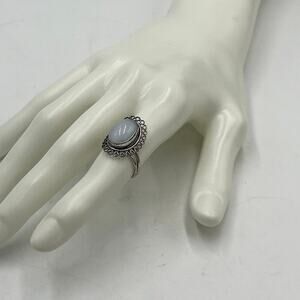 Beau Sterling Silver 925 Large Moonstone Cabochon‎ Scroll Ring, sz 7 Adjustable